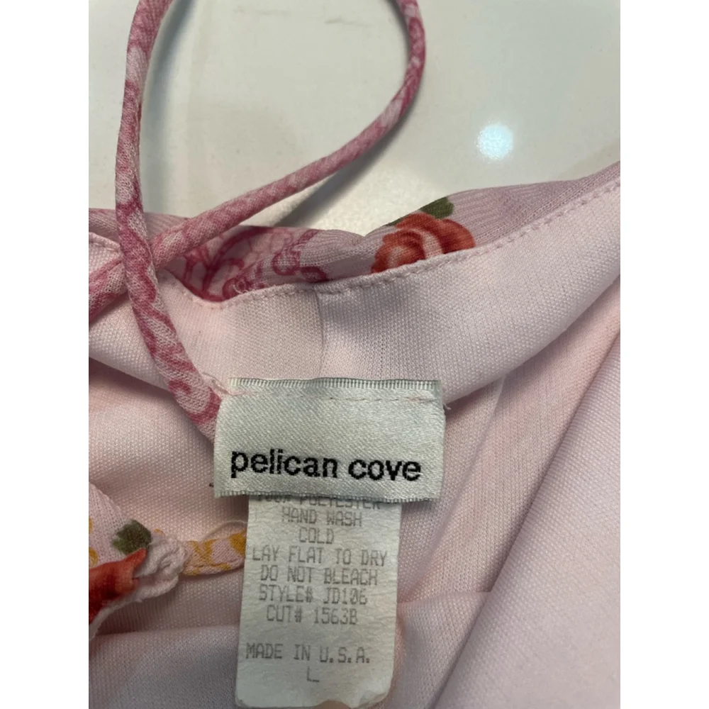 Vintage Y2K Pelican Cove Babydoll Dress L Pink Floral Spaghetti Strap Asymmetric - Picture 7 of 9